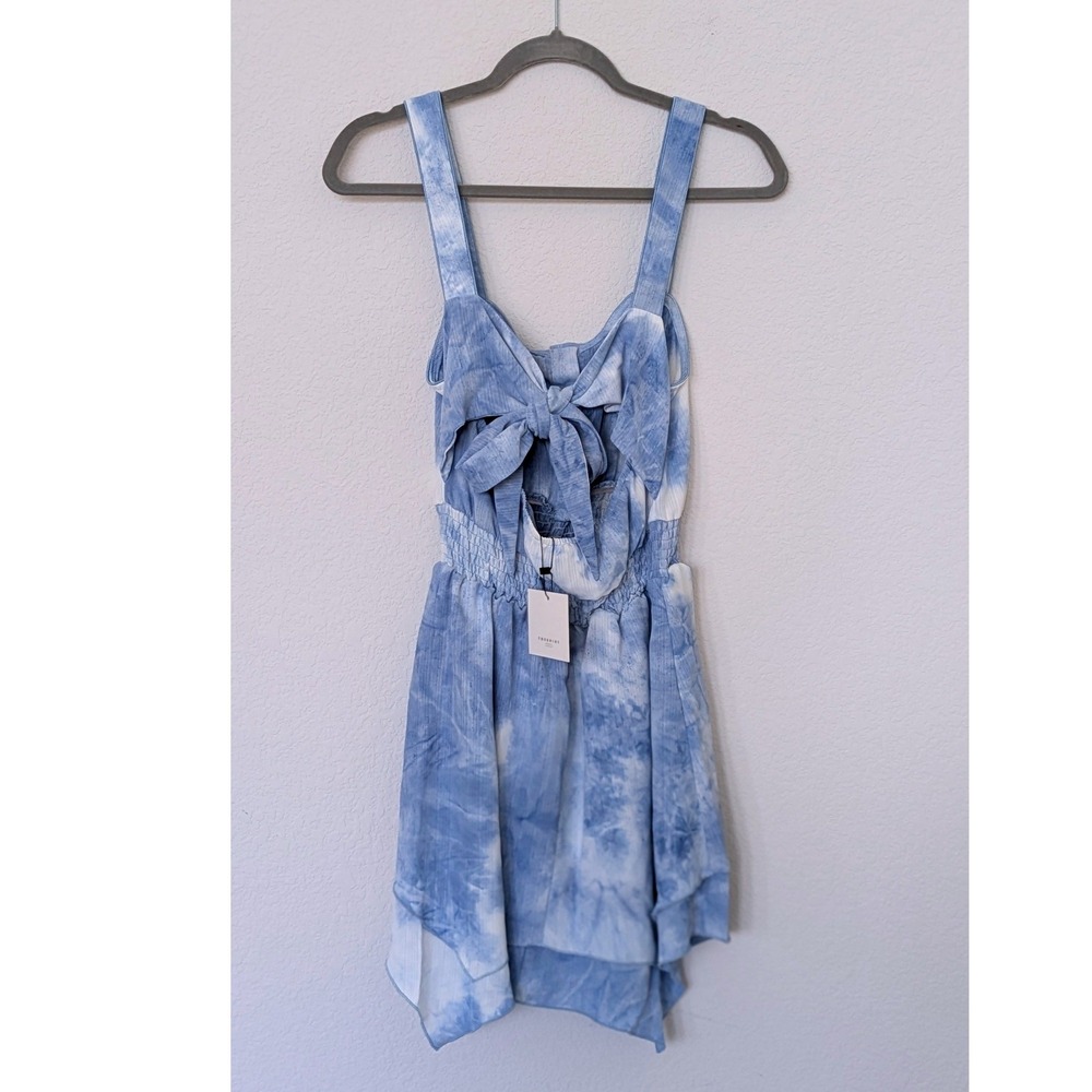 The Shirt Rochelle Behrens Tie Dye Mini Dress Blue Boho Handkerchief Hem - Picture 5 of 8